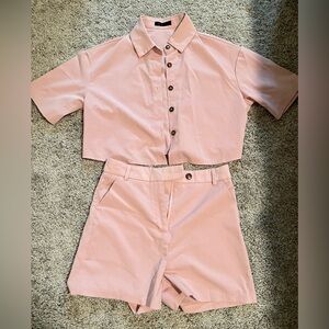 SHEIN Blush/ Light Pink Button-Up Top and Shorts Set